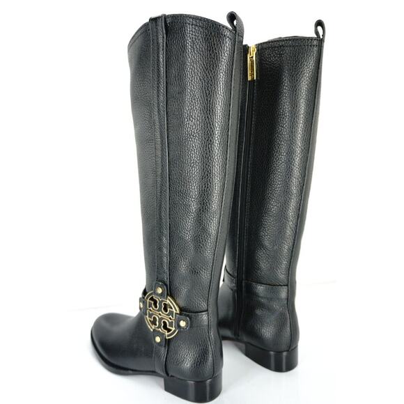 Tory Burch Logo Buckle Amanda Tall Leather Riding Knee High Boots SZ 5 New $495 - Picture 3 of 10
